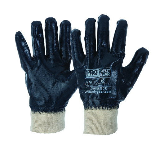 PRO GLOVE NITRILE DIPPED KNITTED WRIST FULL BACK BLUE EX LARGE